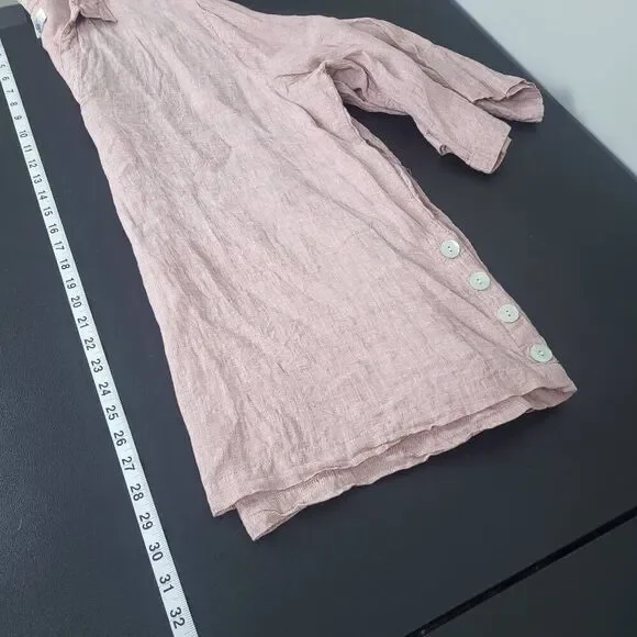 Sigrid Olsen Womens 100% Linen Tunic Top Size 1X Pink 3/4 Sleeve Lagenlook Beach - Picture 8 of 8